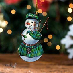 ScotsTee Shop Scottish Barclay Hunting Ancient Tartan Ornament Snowman Bagpipe Personalized