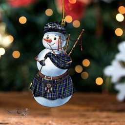 ScotsTee Shop Scottish Baird Modern Clan Crest Tartan Ornament Snowman Bagpipe Personalized