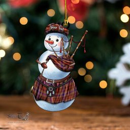 ScotsTee Shop Scottish Balfour Weathered Clan Crest Tartan Ornament Snowman Bagpipe Personalized
