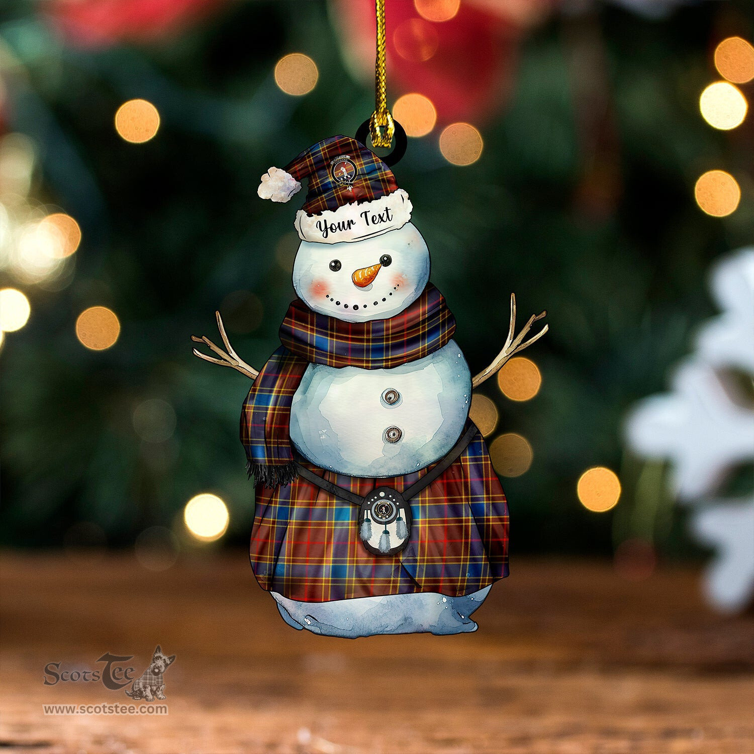 ScotsTee Shop Scottish Balfour Modern Clan Crest Tartan Ornament Snowman Warrior Personalized