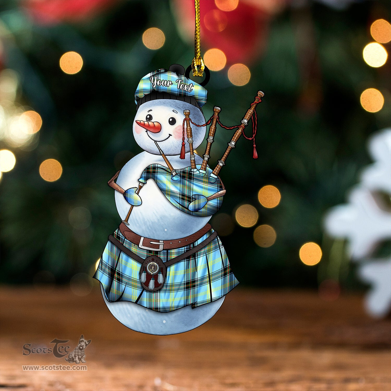 ScotsTee Shop Scottish Bell of the Borders Modern Clan Crest Tartan Ornament Snowman Bagpipe Personalized