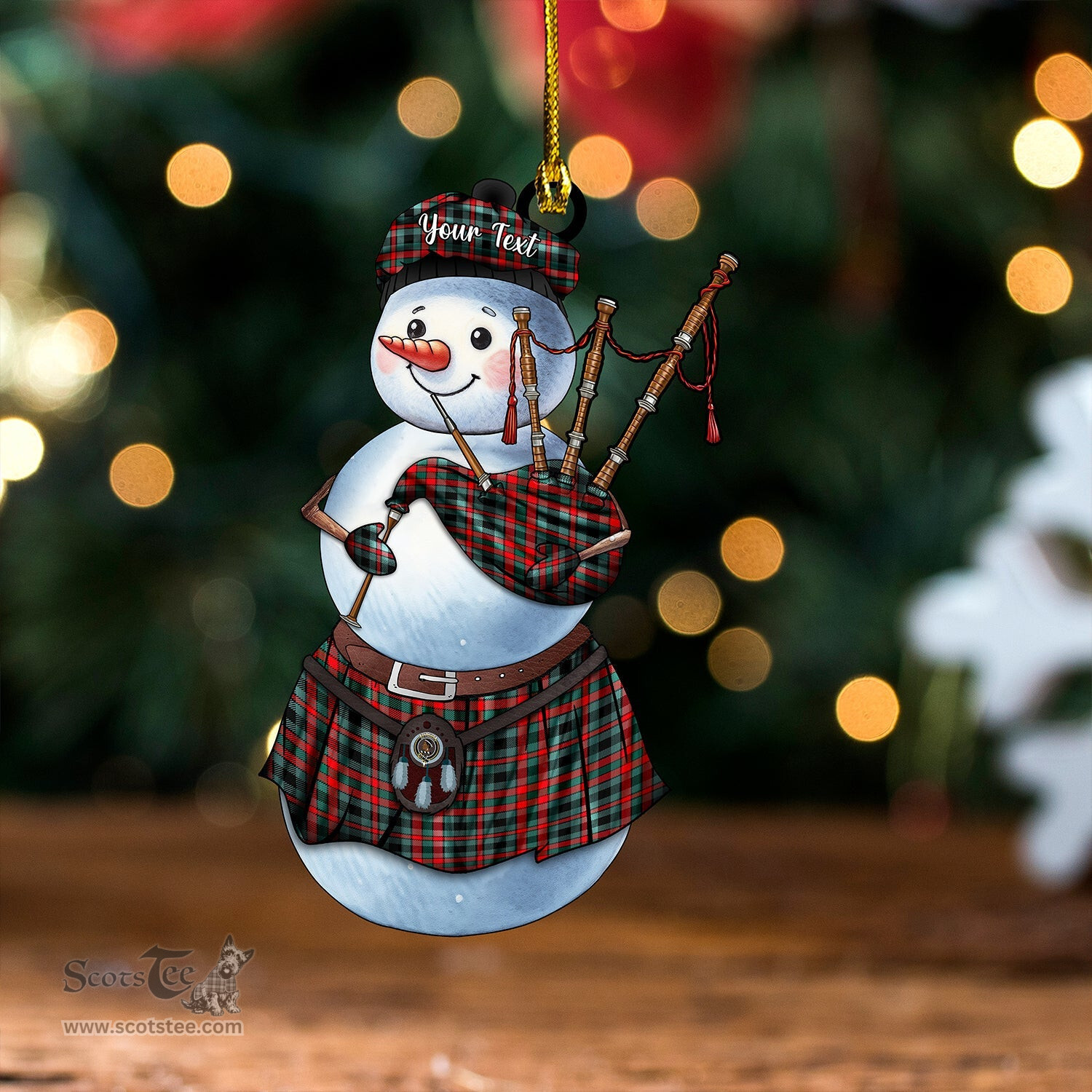 ScotsTee Shop Scottish Borthwick Modern Clan Crest Tartan Ornament Snowman Bagpipe Personalized