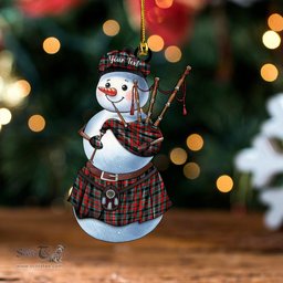 ScotsTee Shop Scottish Borthwick Modern Clan Crest Tartan Ornament Snowman Bagpipe Personalized