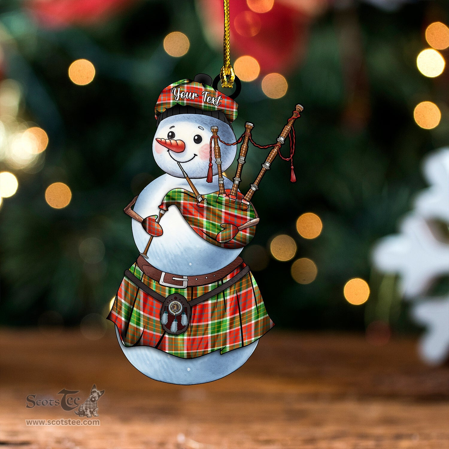 ScotsTee Shop Scottish Blackie Ancient Clan Crest Tartan Ornament Snowman Bagpipe Personalized