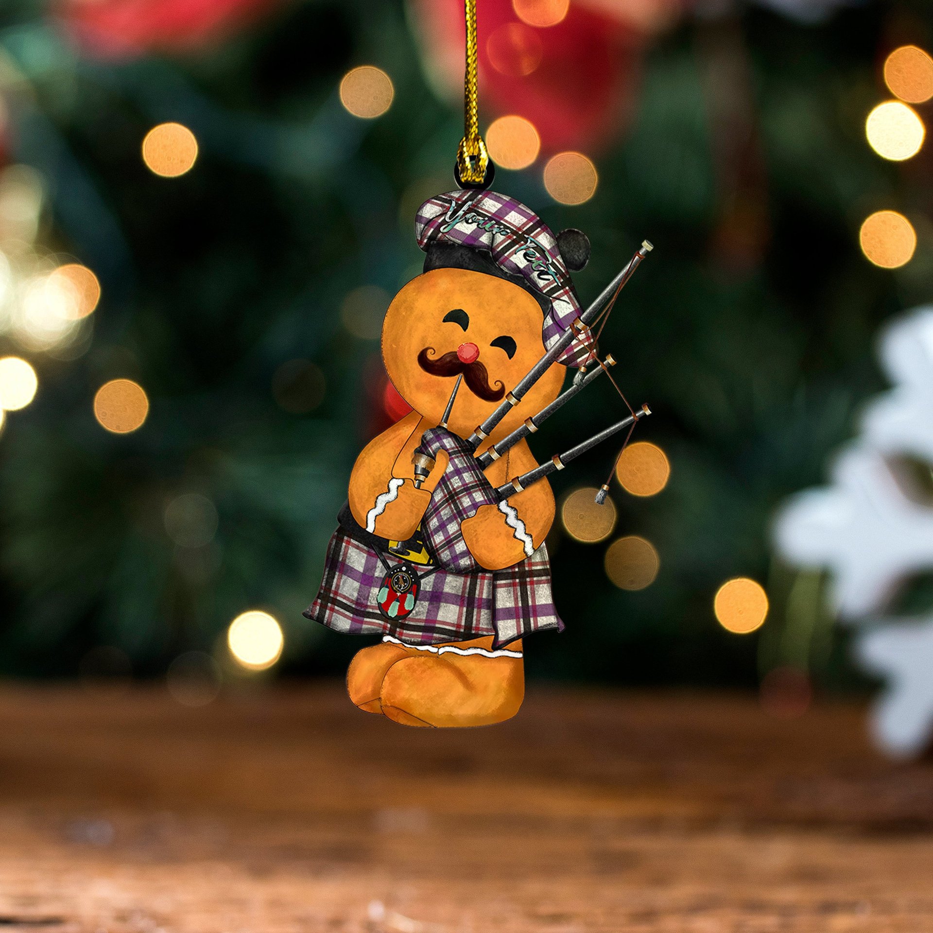 ScotsTee Shop Scottish Boswell Dress Weathered Clan Crest Tartan Ornament Gingerbread Bagpipe Personalized