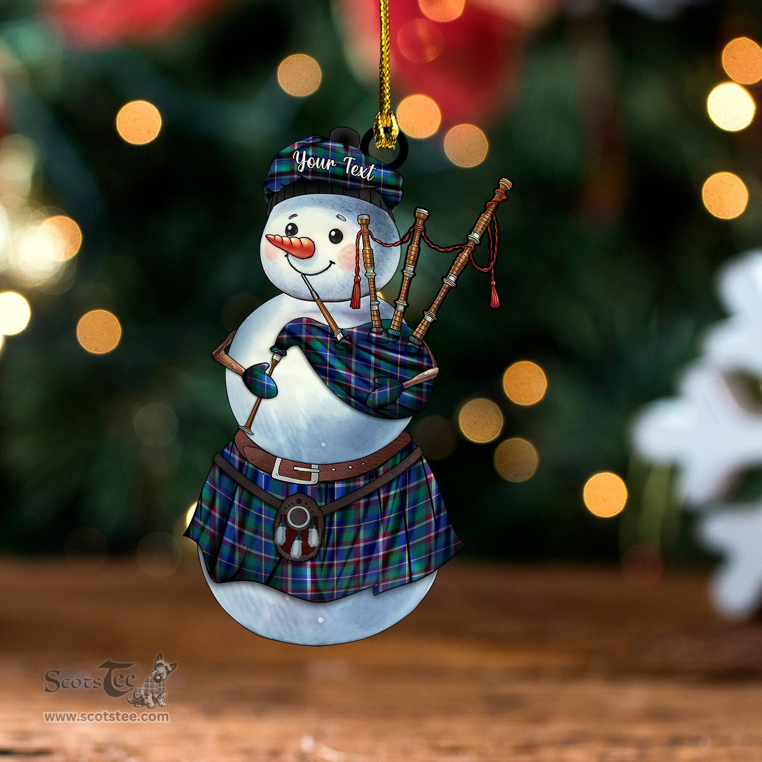 ScotsTee Shop Scottish Belfrage (Belfarge) Modern Tartan Ornament Snowman Bagpipe Personalized