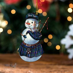 ScotsTee Shop Scottish Belfrage (Belfarge) Modern Tartan Ornament Snowman Bagpipe Personalized