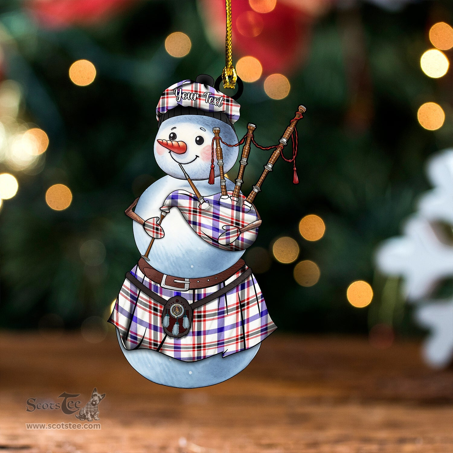 ScotsTee Shop Scottish Boswell Dress Modern Clan Crest Tartan Ornament Snowman Bagpipe Personalized