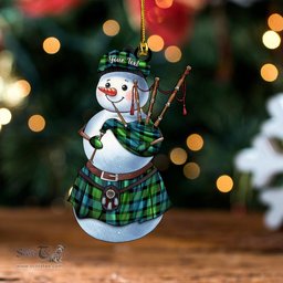 ScotsTee Shop Scottish Blair Ancient Clan Crest Tartan Ornament Snowman Bagpipe Personalized