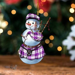 ScotsTee Shop Scottish Erskine Purple Clan Crest Tartan Ornament Snowman Bagpipe Personalized
