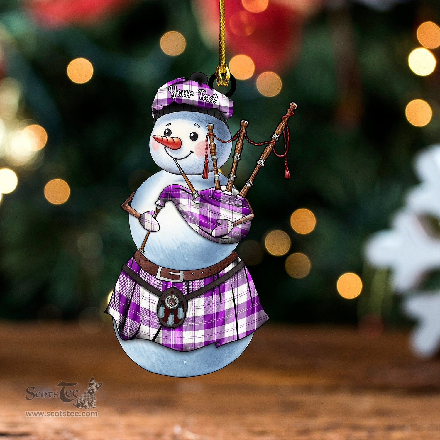 ScotsTee Shop Scottish Erskine Purple Clan Crest Tartan Ornament Snowman Bagpipe Personalized