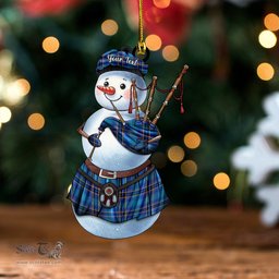 ScotsTee Shop Scottish Dempster Modern Clan Crest Tartan Ornament Snowman Bagpipe Personalized