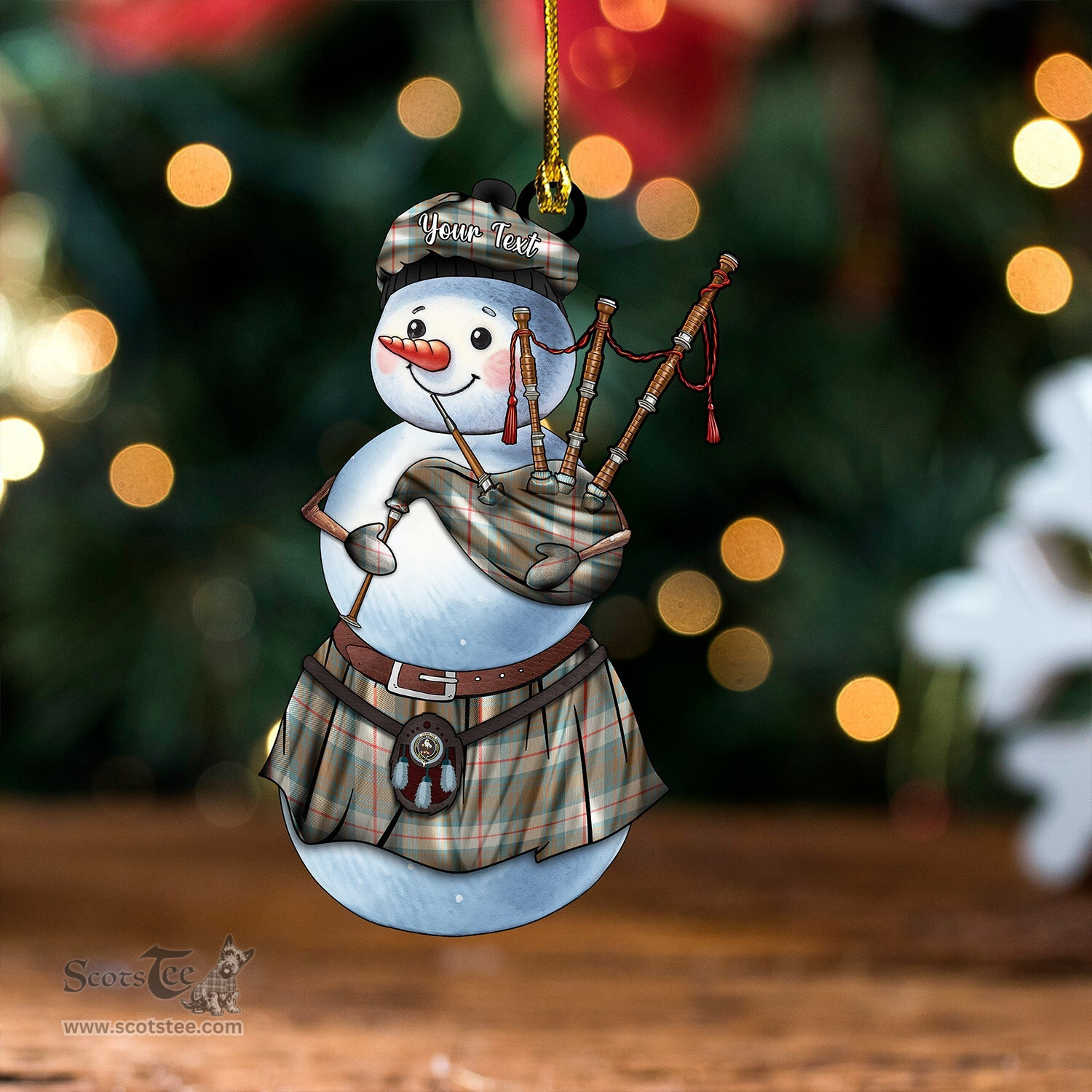 ScotsTee Shop Scottish Cranston Weathered Clan Crest Tartan Ornament Snowman Bagpipe Personalized