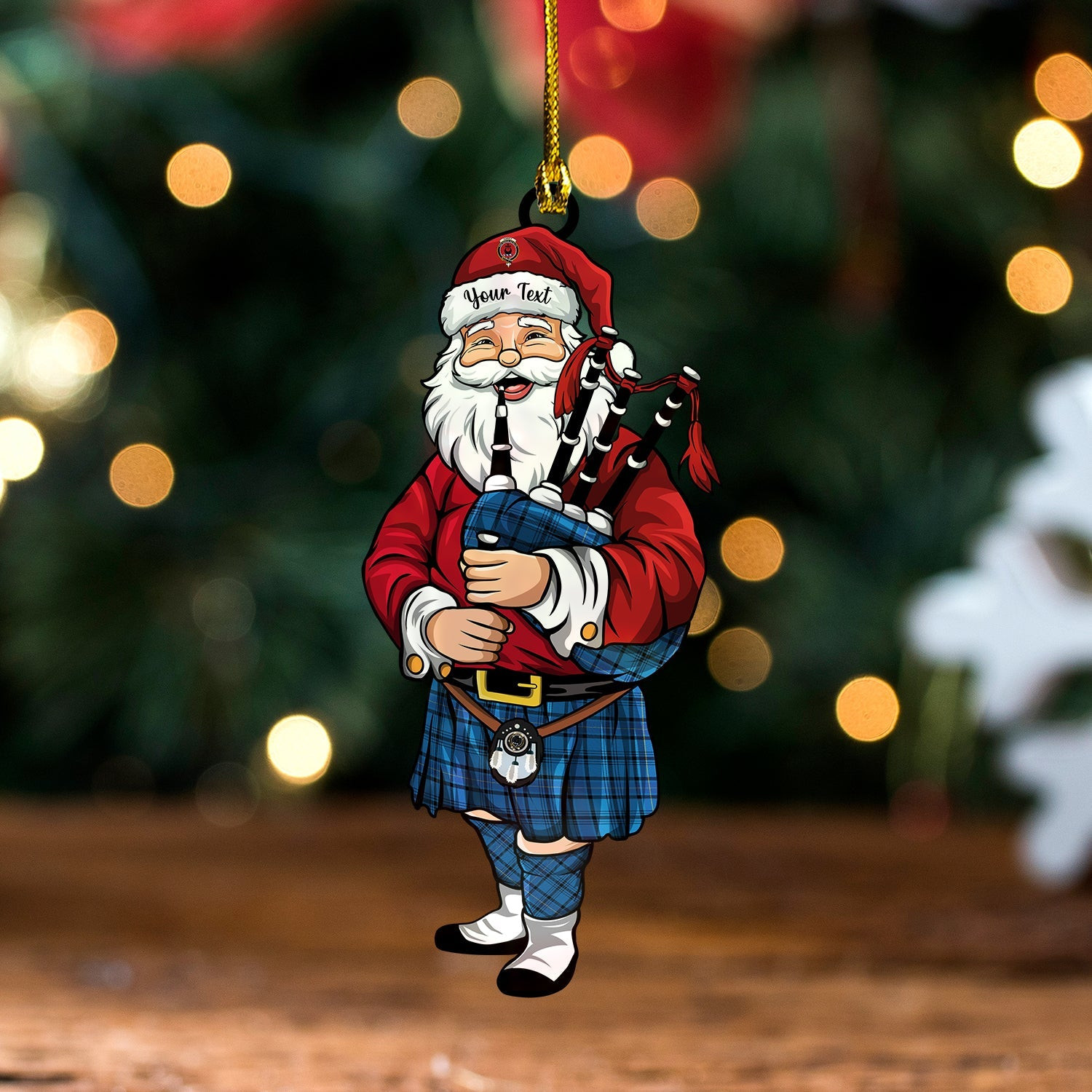 ScotsTee Shop Scottish Haney Blue Modern Clan Crest Tartan Ornament Santa Personalized