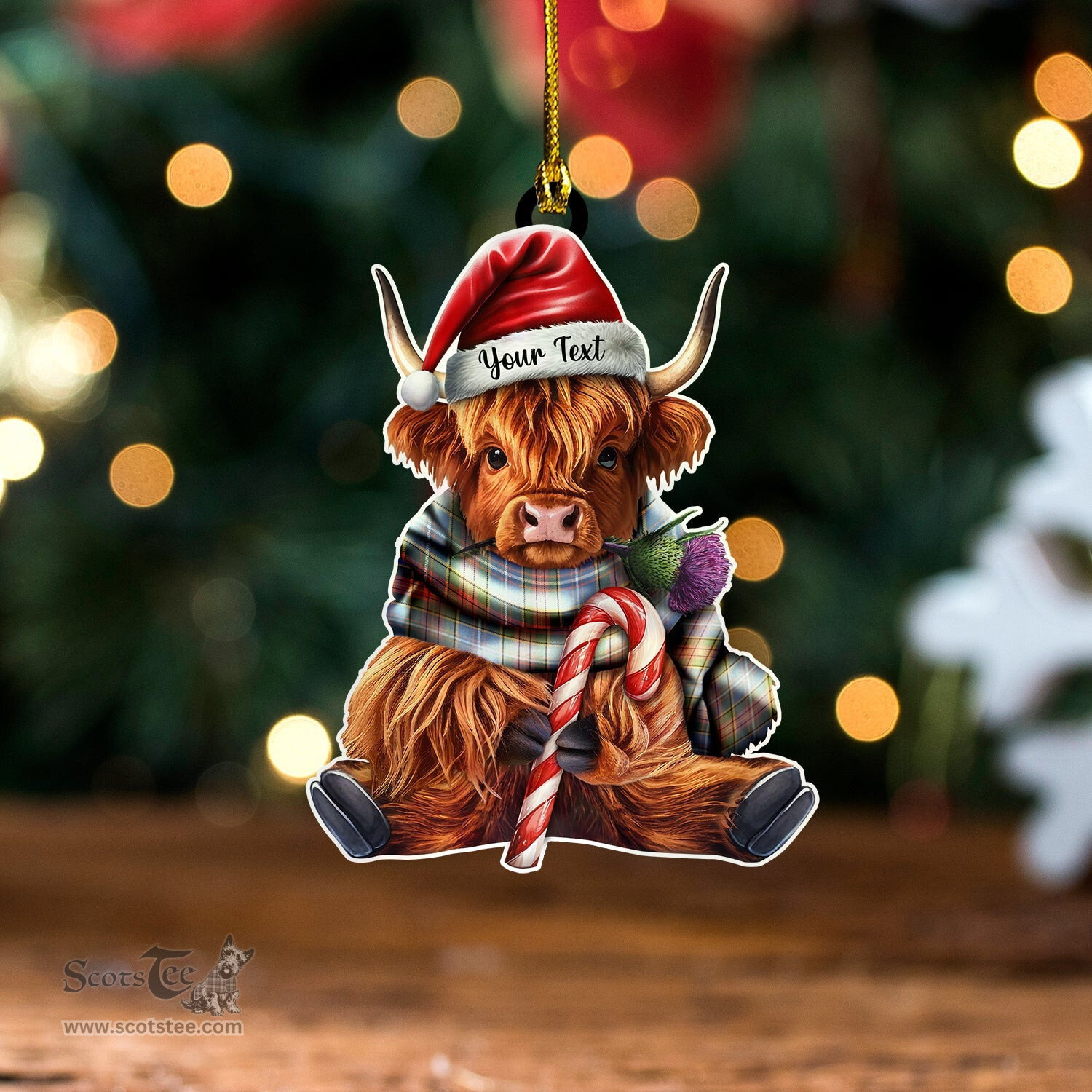 ScotsTee Shop Scottish Cossar Weathered Tartan Ornament Highland Cow And Thistle Personalized