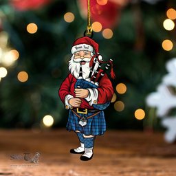 ScotsTee Shop Scottish Hannay Blue (Haney Blue) Modern Tartan Ornament Santa Personalized
