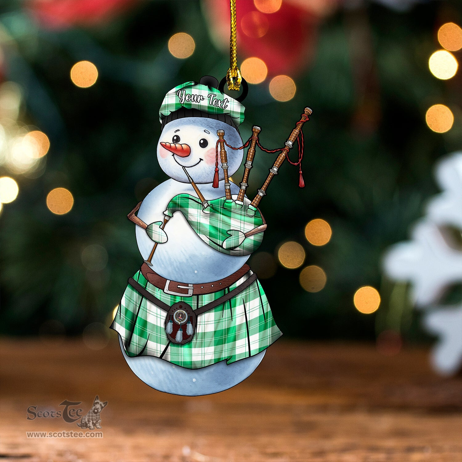 ScotsTee Shop Scottish Erskine Green Clan Crest Tartan Ornament Snowman Bagpipe Personalized