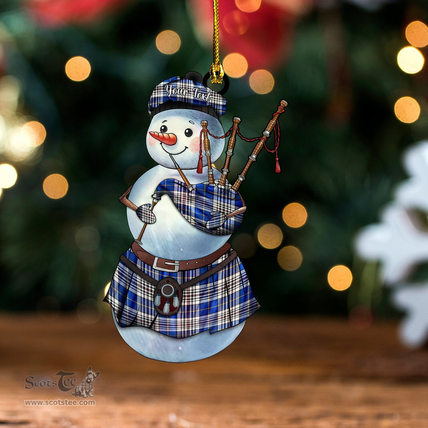 ScotsTee Shop Scottish Hanna of Stirlingshire Ancient Tartan Ornament Snowman Bagpipe Personalized