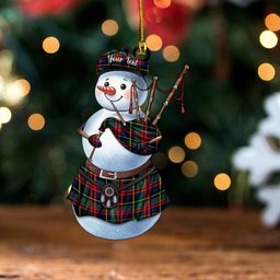 ScotsTee Shop Scottish Deas Modern Clan Crest Tartan Ornament Snowman Bagpipe Personalized