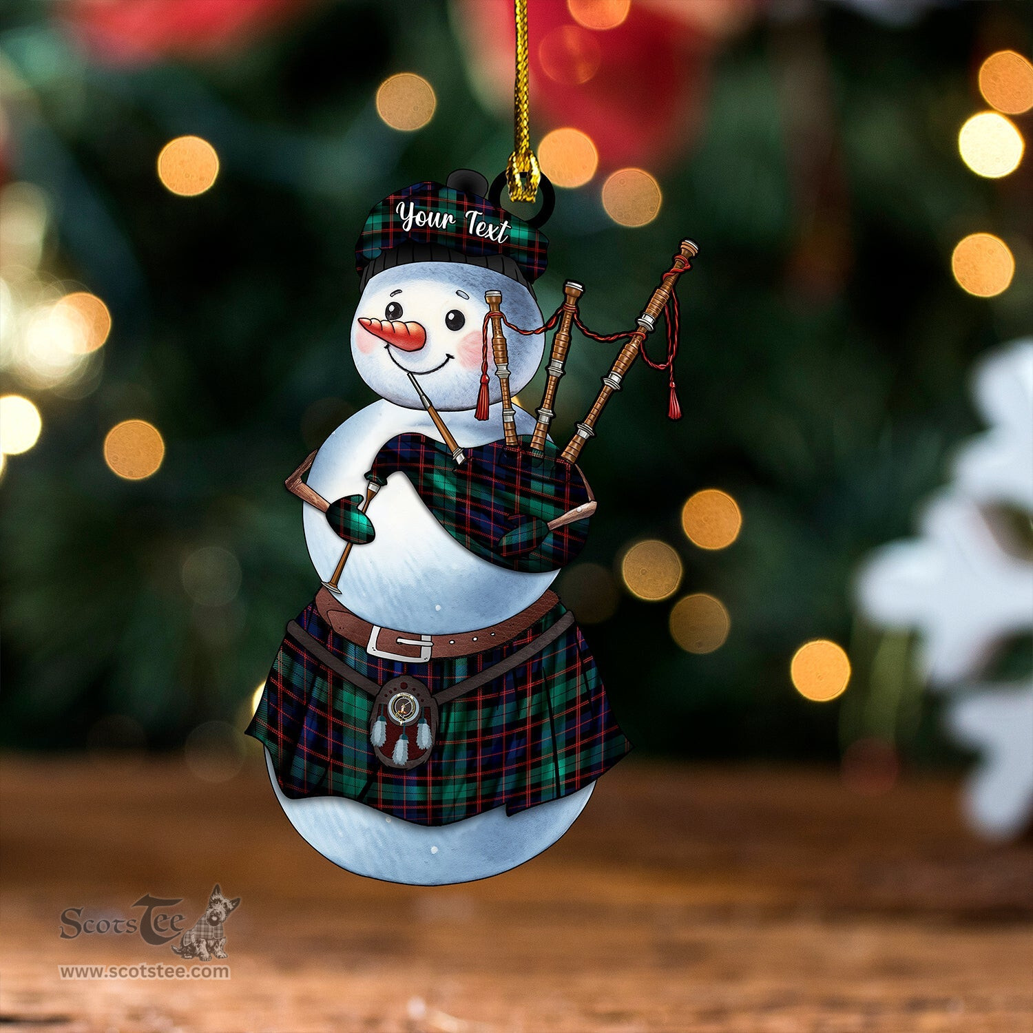 ScotsTee Shop Scottish Guthrie Modern Clan Crest Tartan Ornament Snowman Bagpipe Personalized