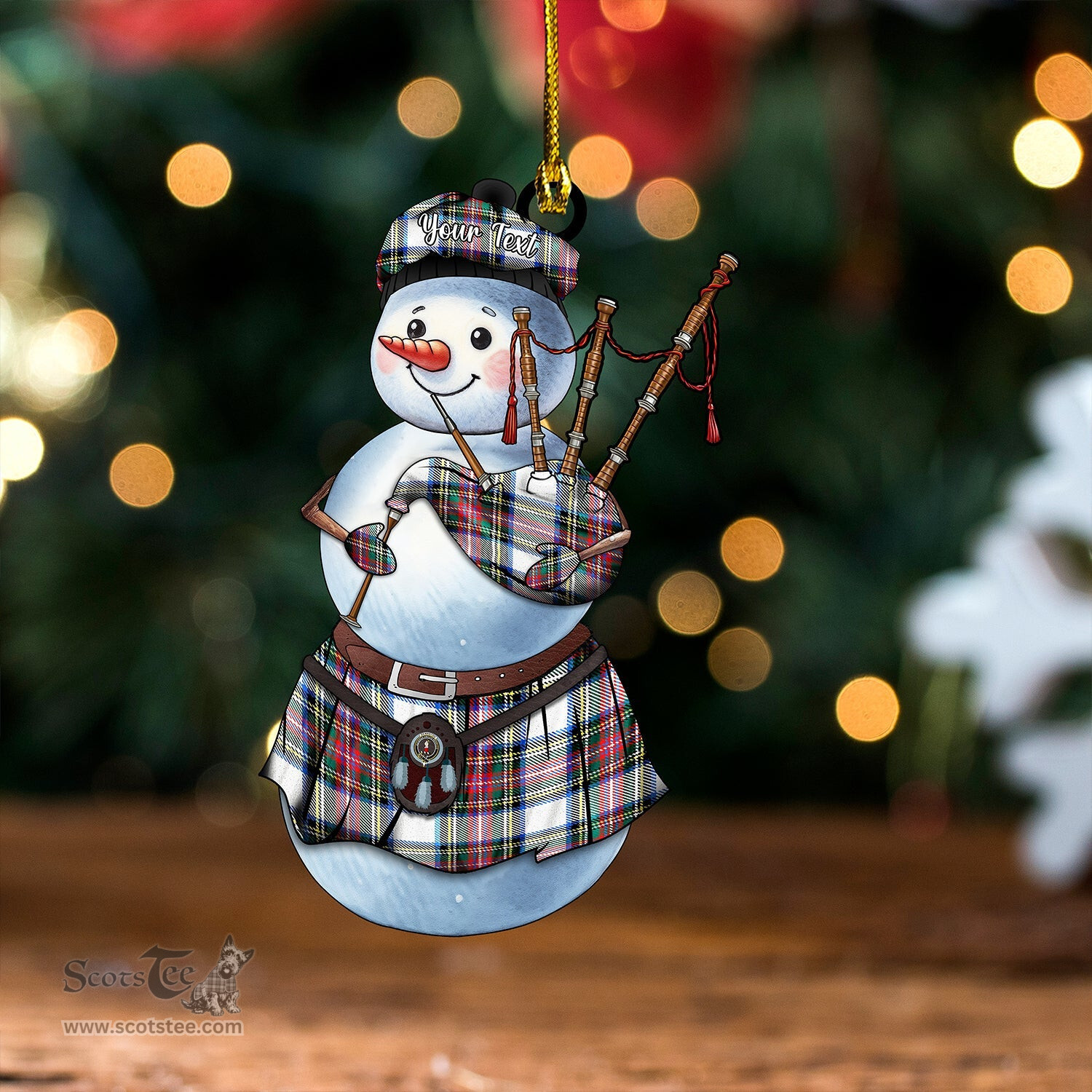 ScotsTee Shop Scottish Dennistoun Clan Crest Tartan Ornament Snowman Bagpipe Personalized