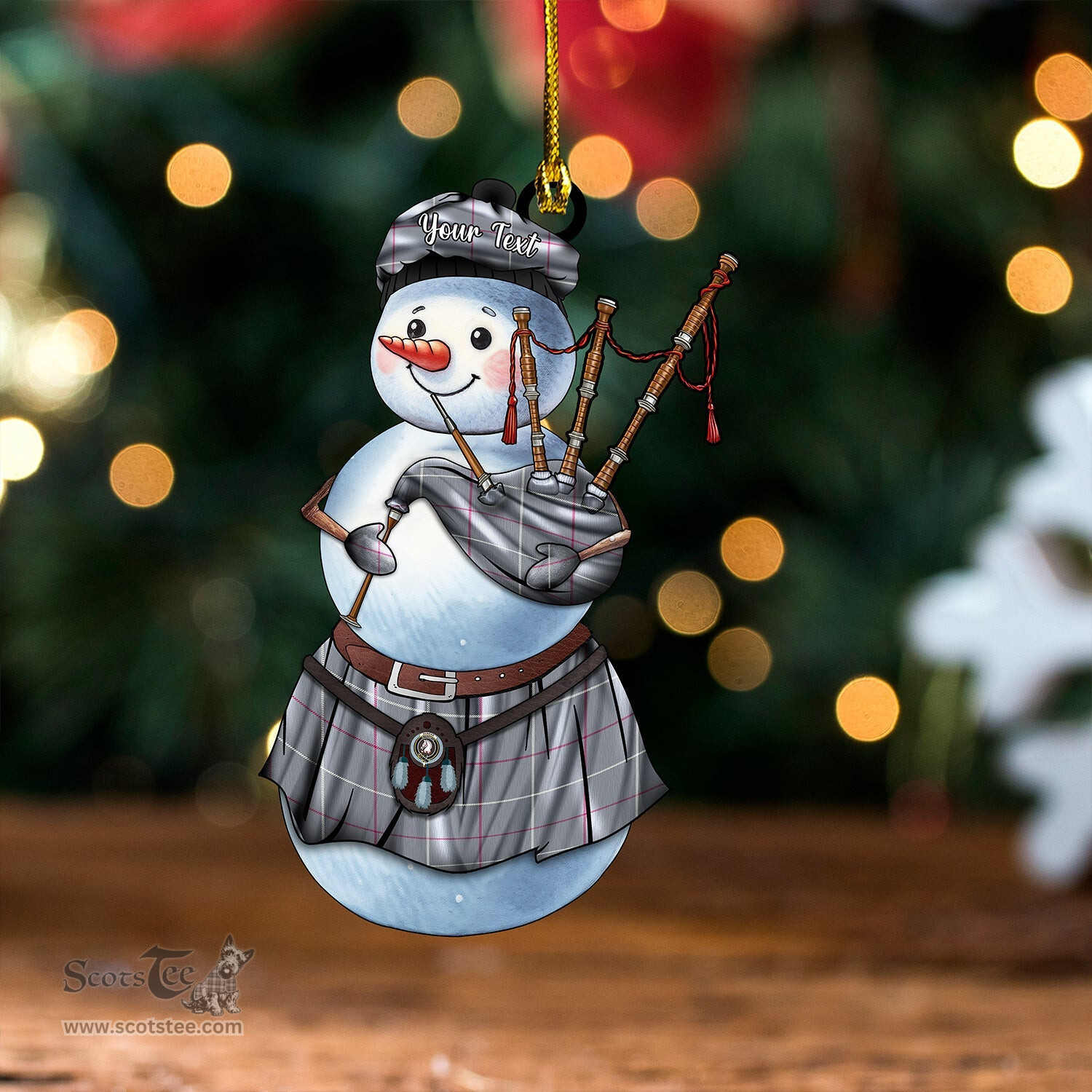 ScotsTee Shop Scottish Dunbar of Pitgaveny Clan Crest Tartan Ornament Snowman Bagpipe Personalized