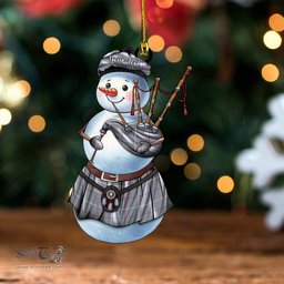 ScotsTee Shop Scottish Dunbar of Pitgaveny Clan Crest Tartan Ornament Snowman Bagpipe Personalized