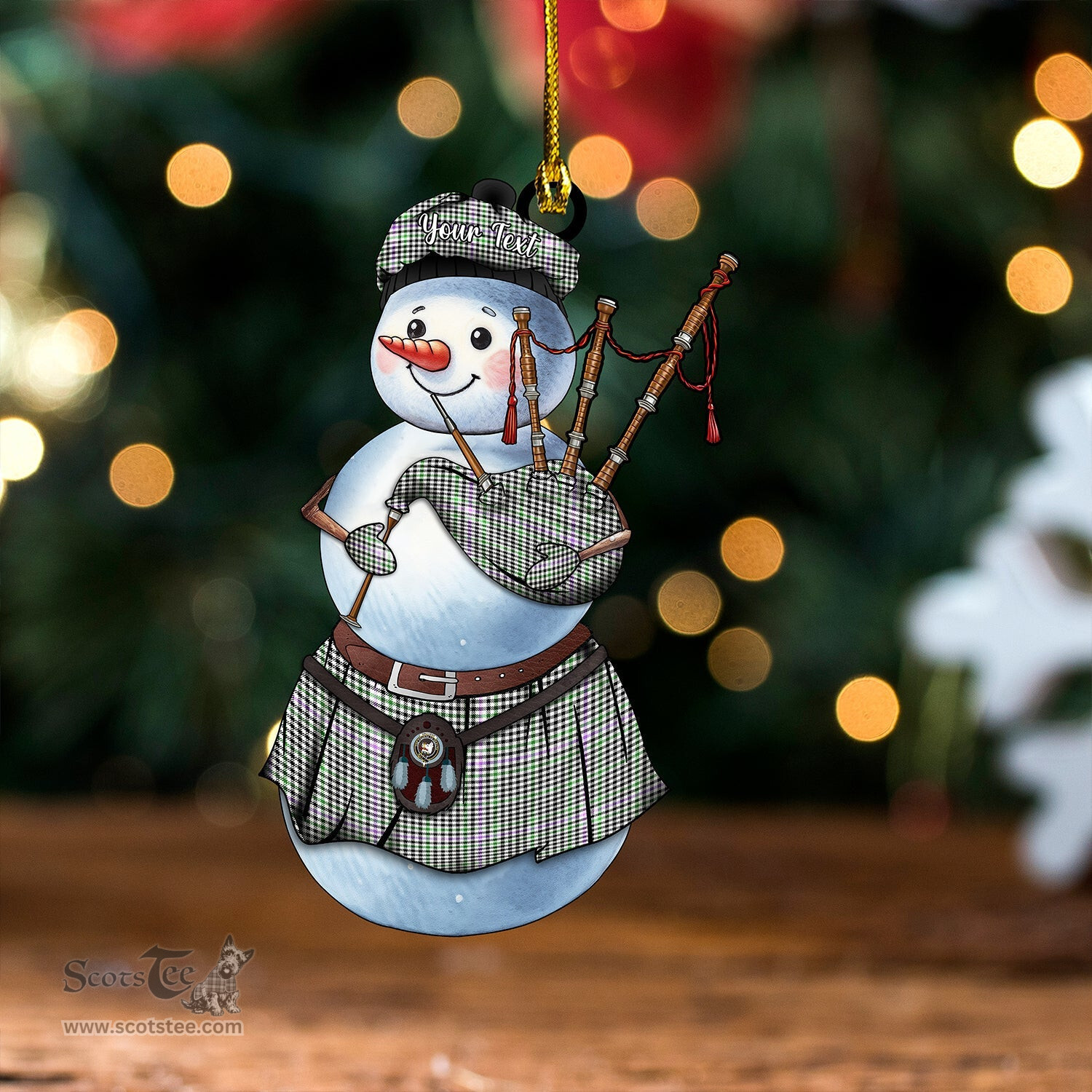 ScotsTee Shop Scottish Halliday (Holliday) Ancient Clan Crest Tartan Ornament Snowman Bagpipe Personalized