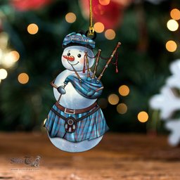 ScotsTee Shop Scottish Cian of Ely Hunting (Cian Carroll) Ancient Tartan Ornament Snowman Bagpipe Personalized