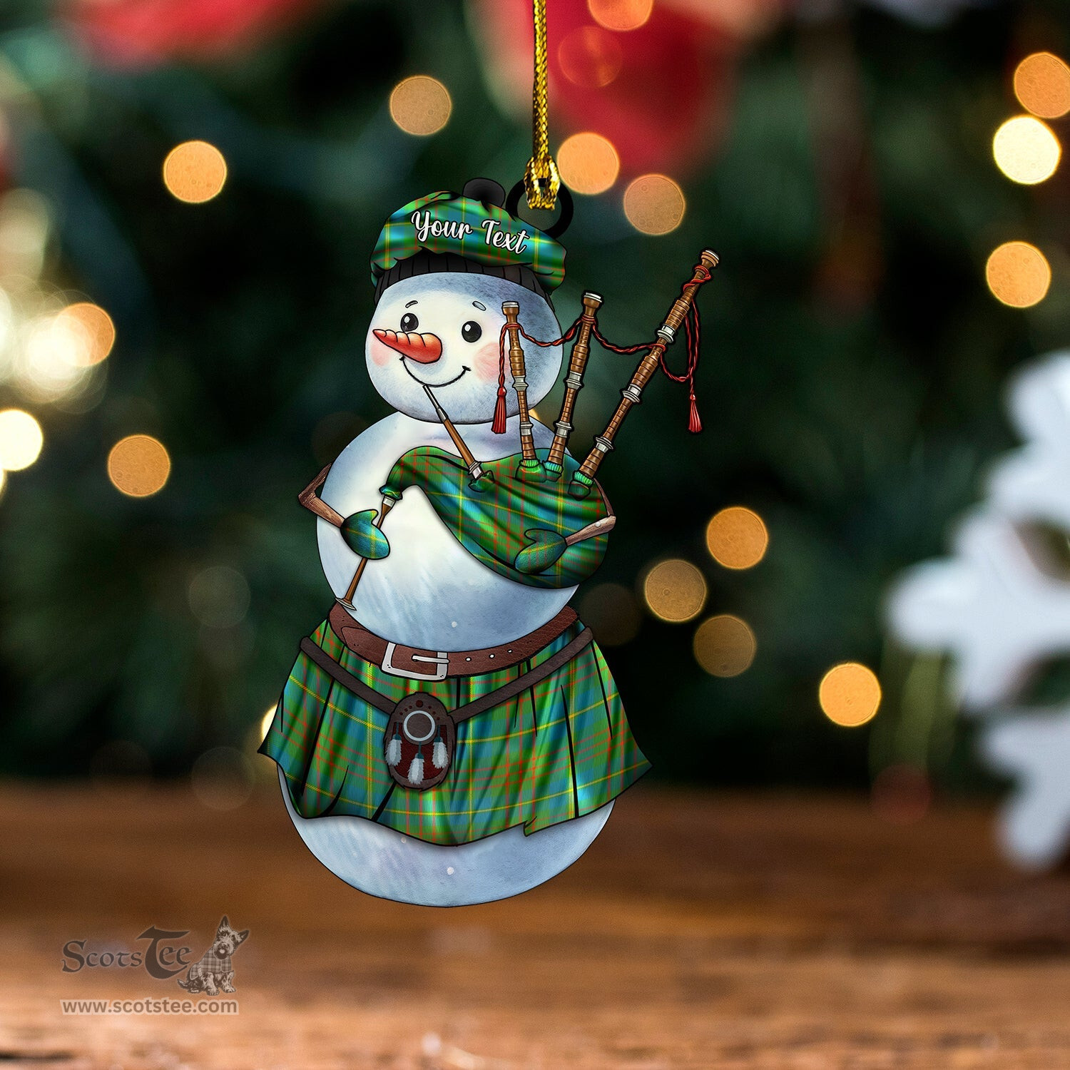 ScotsTee Shop Scottish Cameron of Lochiel Hunting Ancient Tartan Ornament Snowman Bagpipe Personalized