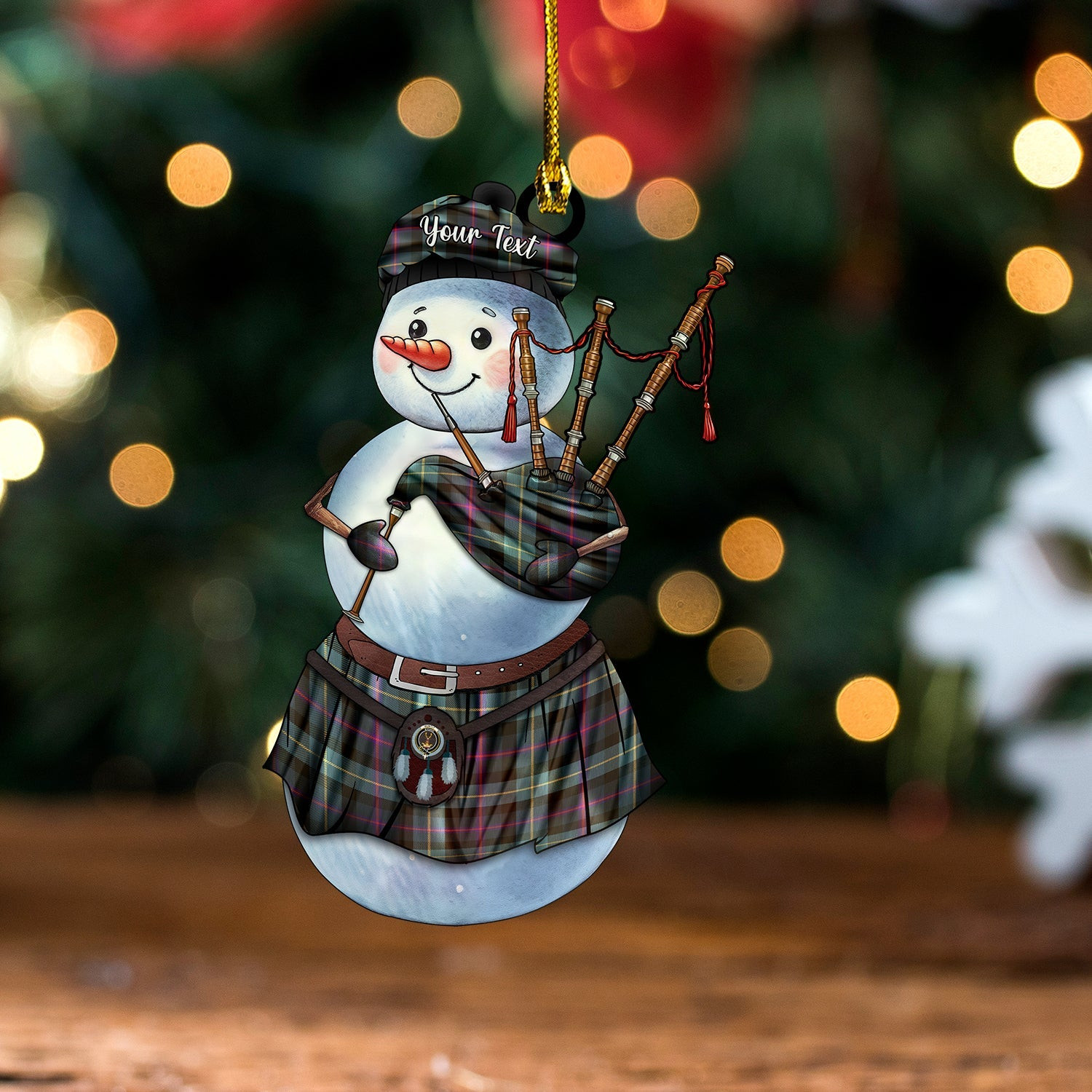 ScotsTee Shop Scottish Huntly Gordon Gathering 2000 Weathered Clan Crest Tartan Ornament Snowman Bagpipe Personalized