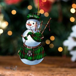 ScotsTee Shop Scottish Halkett Clan Crest Tartan Ornament Snowman Bagpipe Personalized