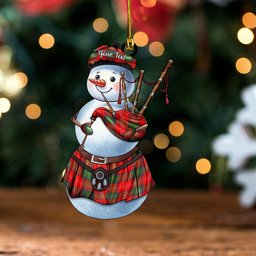 ScotsTee Shop Scottish Chisholm Modern Clan Crest Tartan Ornament Snowman Bagpipe Personalized