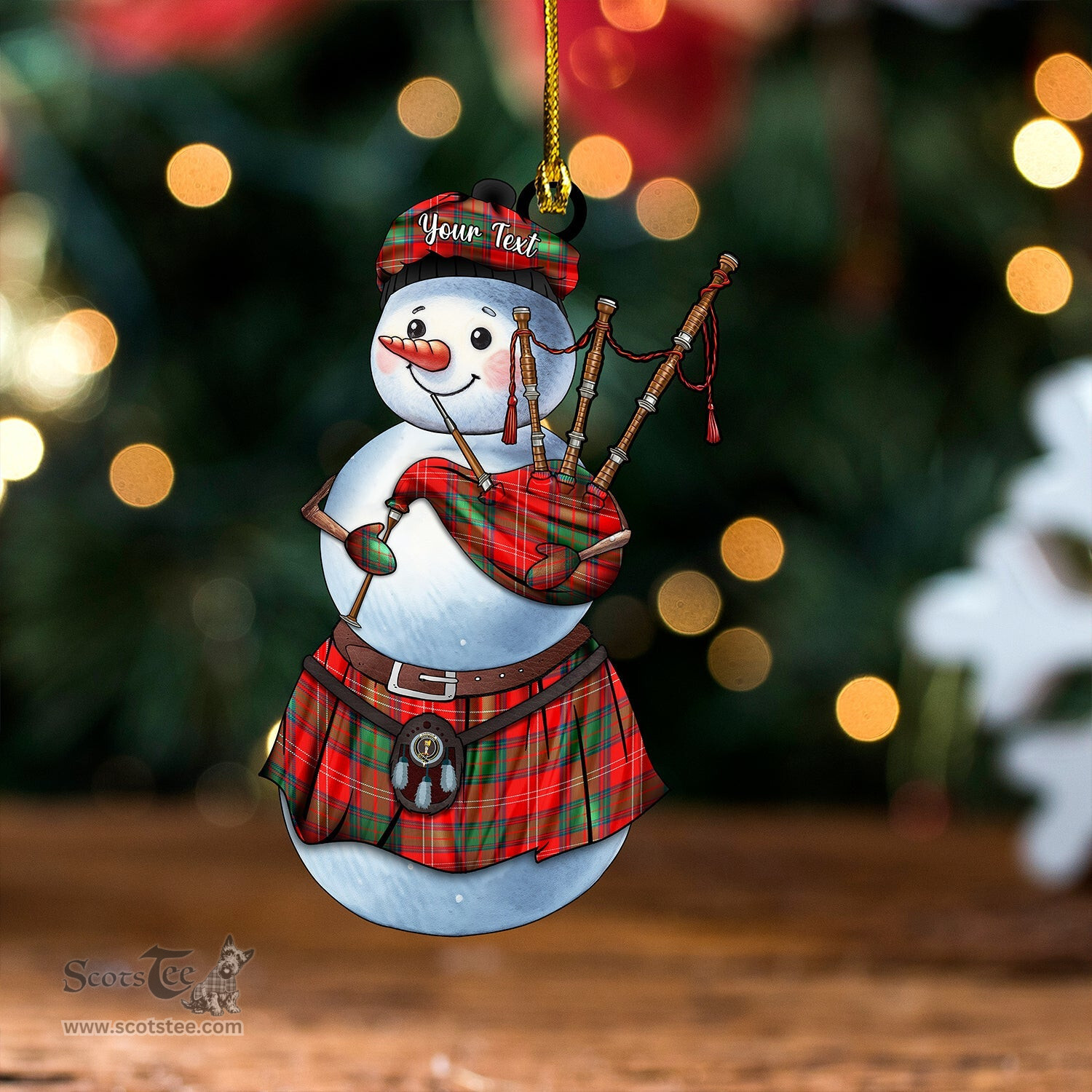 ScotsTee Shop Scottish Chisholm Modern Clan Crest Tartan Ornament Snowman Bagpipe Personalized