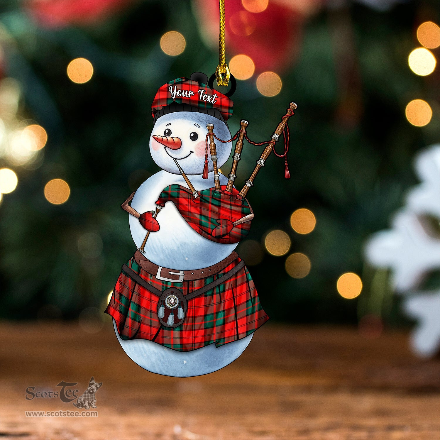 ScotsTee Shop Scottish Dunbar Modern Clan Crest Tartan Ornament Snowman Bagpipe Personalized