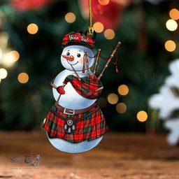 ScotsTee Shop Scottish Dunbar Modern Clan Crest Tartan Ornament Snowman Bagpipe Personalized