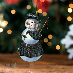 ScotsTee Shop Scottish Harkness Hunting Modern Tartan Ornament Snowman Bagpipe Personalized