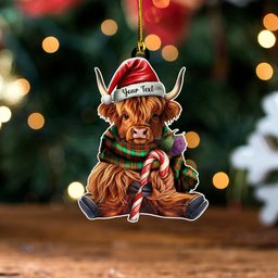 ScotsTee Shop Scottish Goldstraw Modern Tartan Ornament Highland Cow And Thistle Personalized
