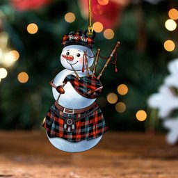 ScotsTee Shop Scottish Brown (Broun) Ancient Clan Crest Tartan Ornament Snowman Bagpipe Personalized