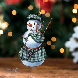 ScotsTee Shop Scottish Fraser Arisaid Green Clan Crest Tartan Ornament Snowman Bagpipe Personalized