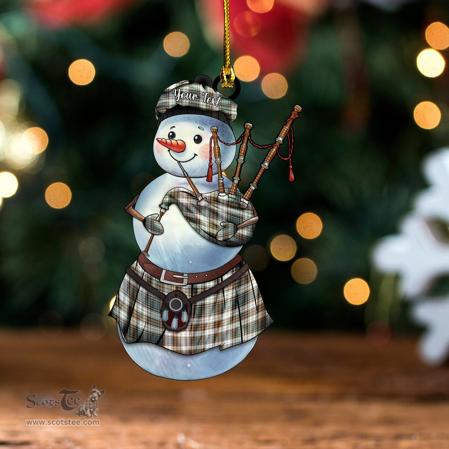 ScotsTee Shop Scottish Campbell Dress 2 Weathered Tartan Ornament Snowman Bagpipe Personalized