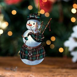 ScotsTee Shop Scottish Chisholm Hunting Modern Tartan Ornament Snowman Bagpipe Personalized