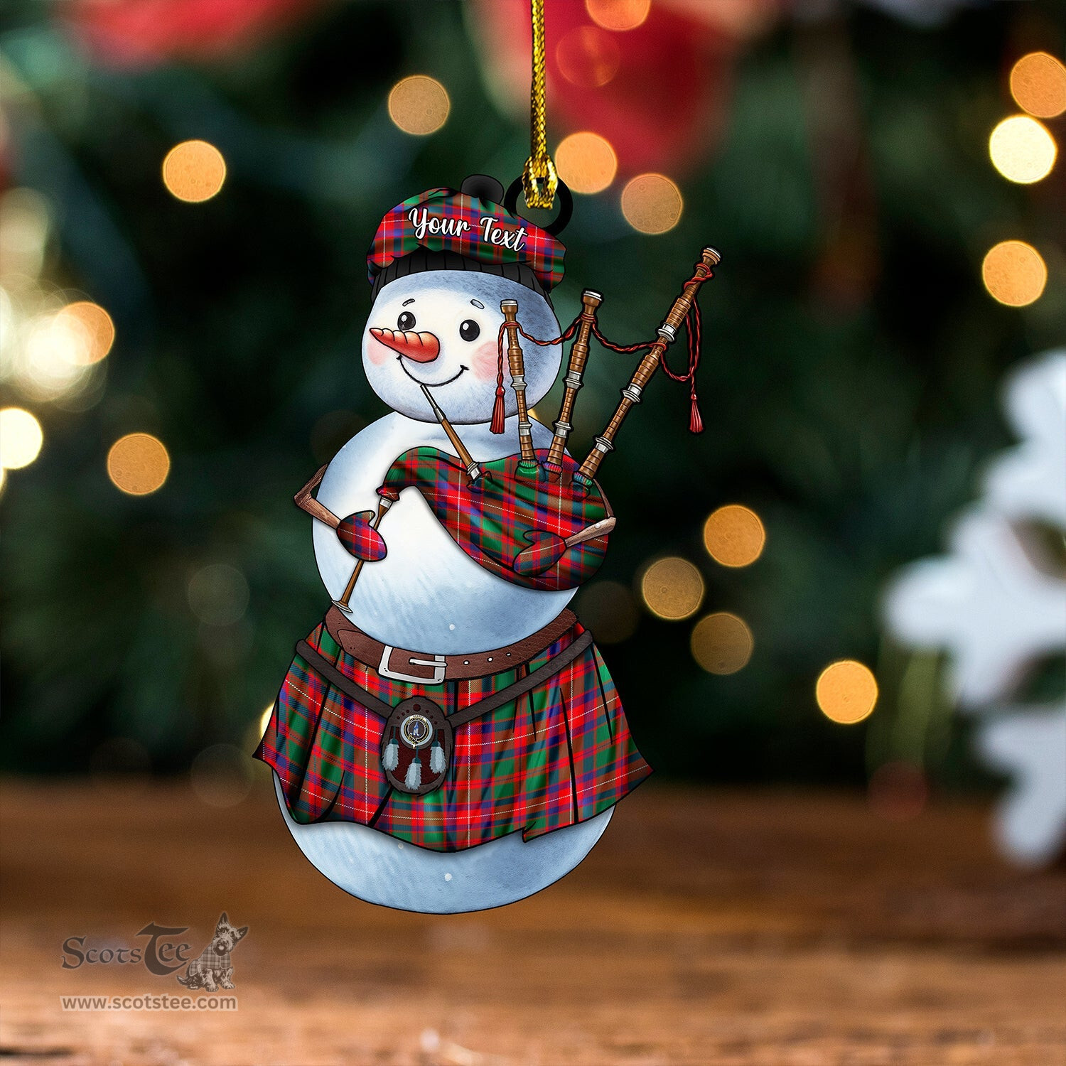 ScotsTee Shop Scottish Geddes Modern Clan Crest Tartan Ornament Snowman Bagpipe Personalized