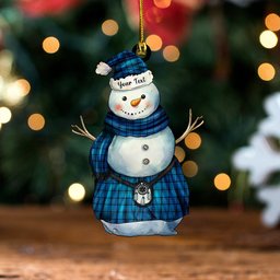 ScotsTee Shop Scottish Haney Blue Modern Clan Crest Tartan Ornament Snowman Warrior Personalized