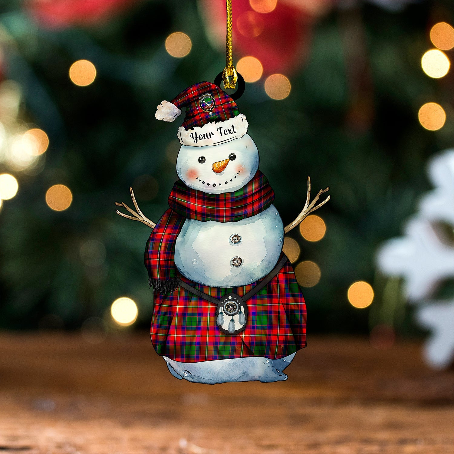 ScotsTee Shop Scottish Hopkirk Clan Crest Tartan Ornament Snowman Warrior Personalized