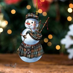 ScotsTee Shop Scottish Dundas Weathered Clan Crest Tartan Ornament Snowman Bagpipe Personalized