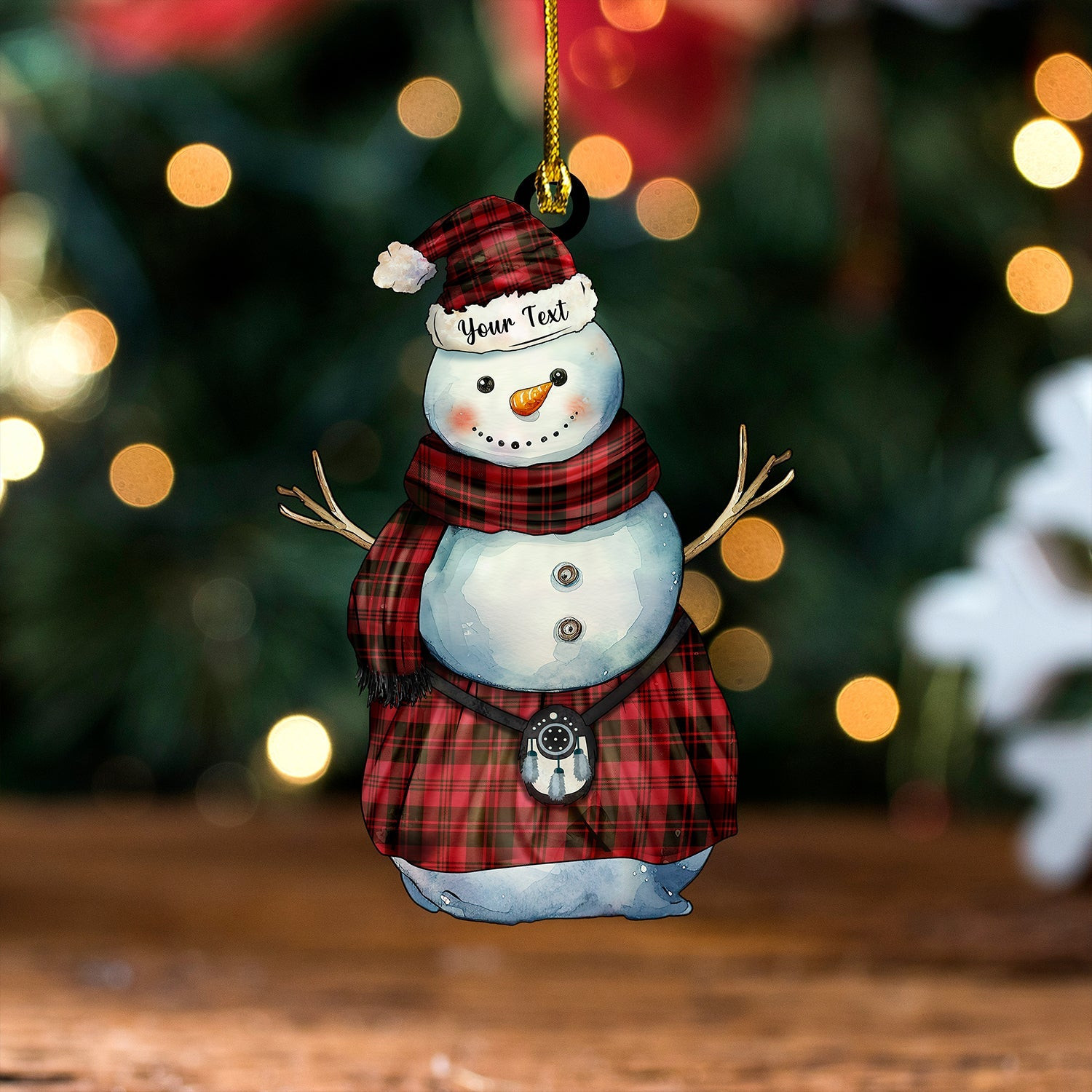 ScotsTee Shop Scottish Campbell of Lochlane Weathered Tartan Ornament Snowman Warrior Personalized