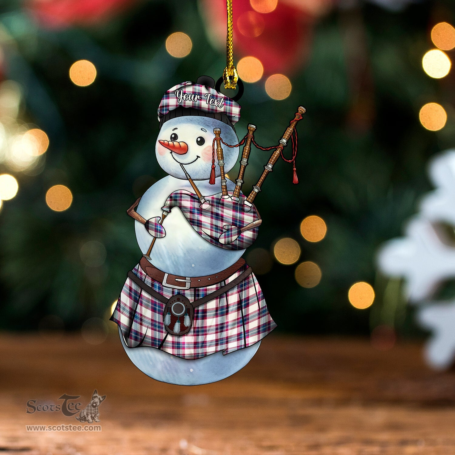 ScotsTee Shop Scottish Fraser Arisaid Wine Blue Modern Tartan Ornament Snowman Bagpipe Personalized