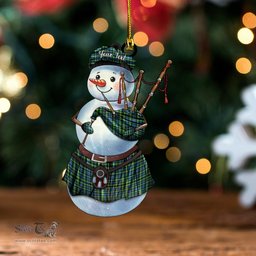 ScotsTee Shop Scottish Campbell of Argyll 1815 Ancient Tartan Ornament Snowman Bagpipe Personalized