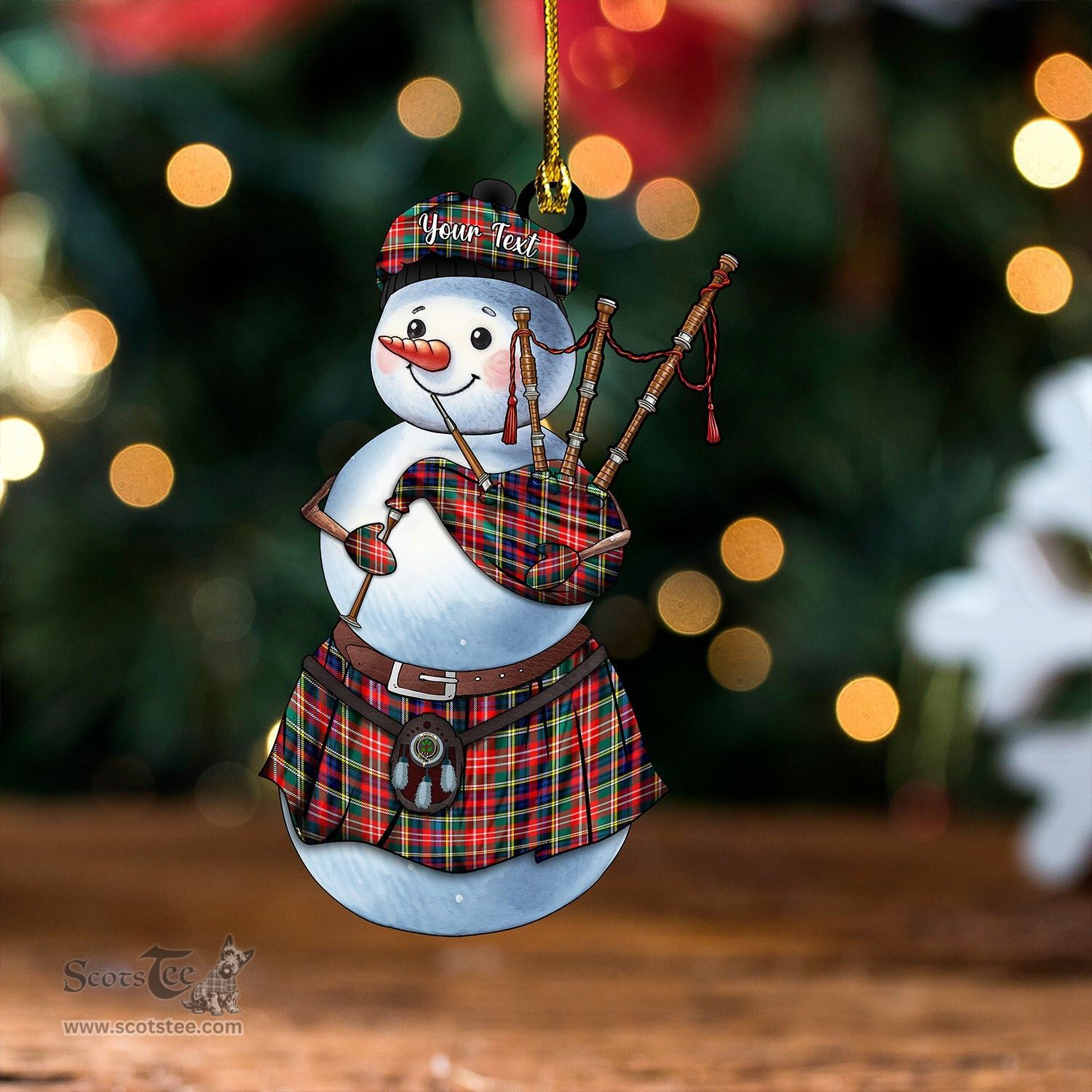 ScotsTee Shop Scottish Christie Modern Clan Crest Tartan Ornament Snowman Bagpipe Personalized